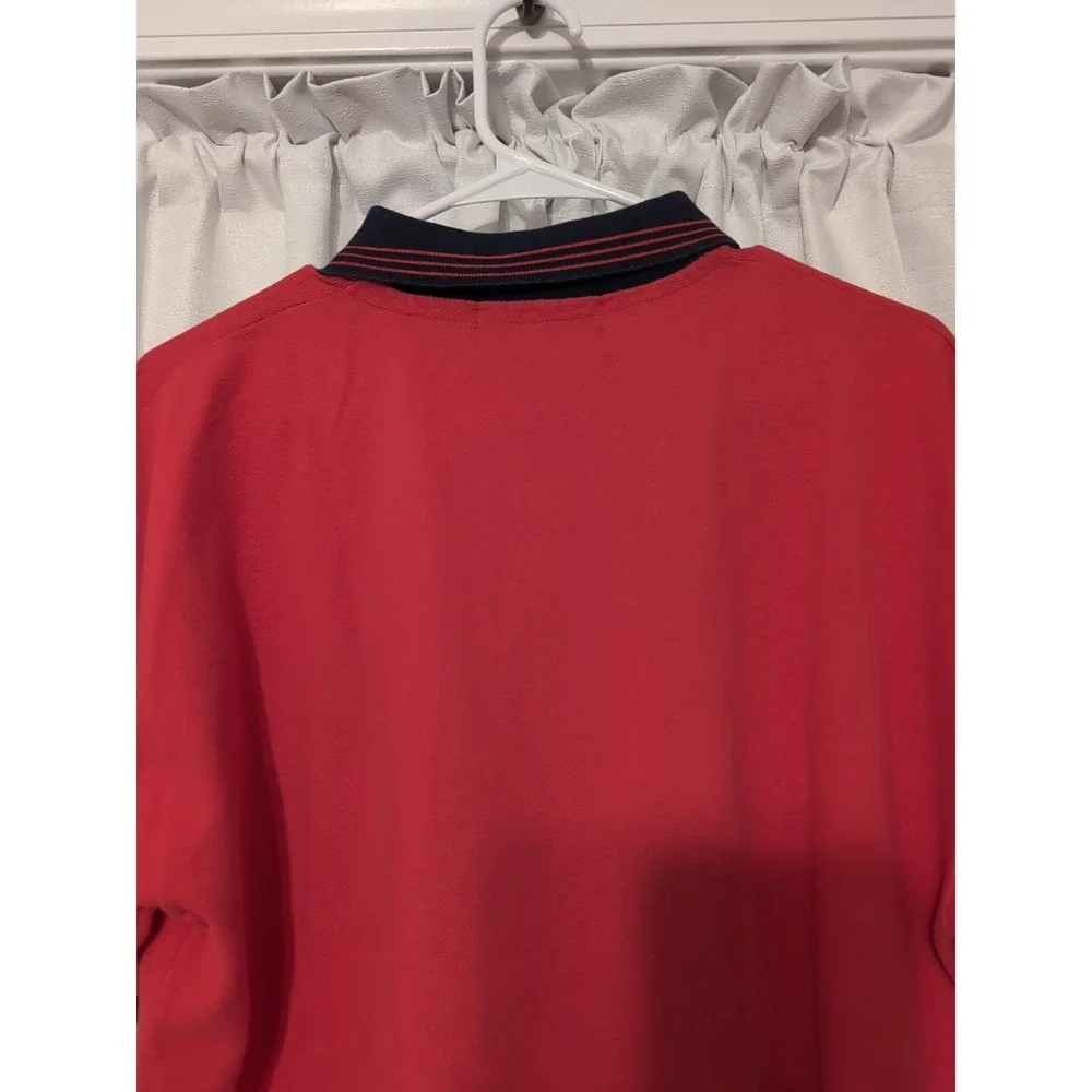 Scottish Isle by Bernette Men's Embroidered Cotton Golf Polo Red & Navy L Preppy